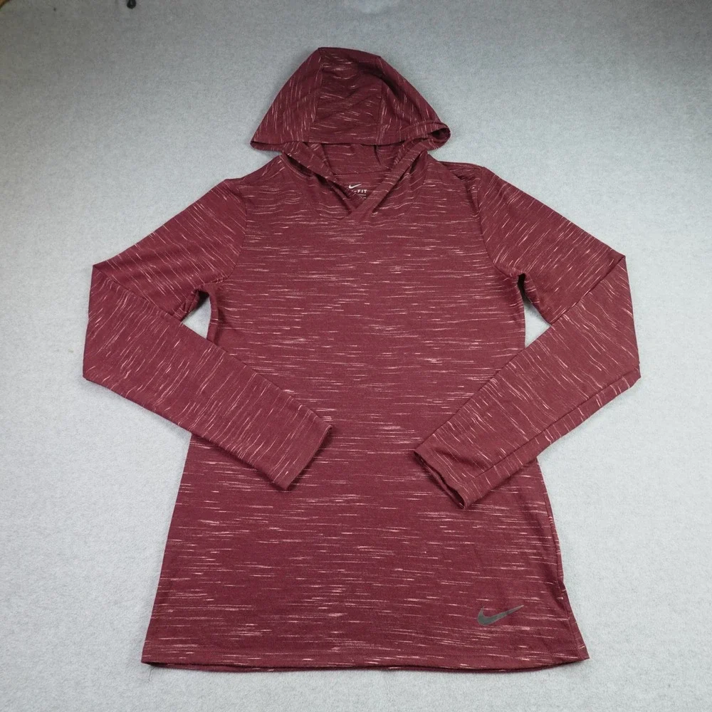 Nike Hoodie Women Small Maroon Space Dye Athletic Dri-FIT Pullover